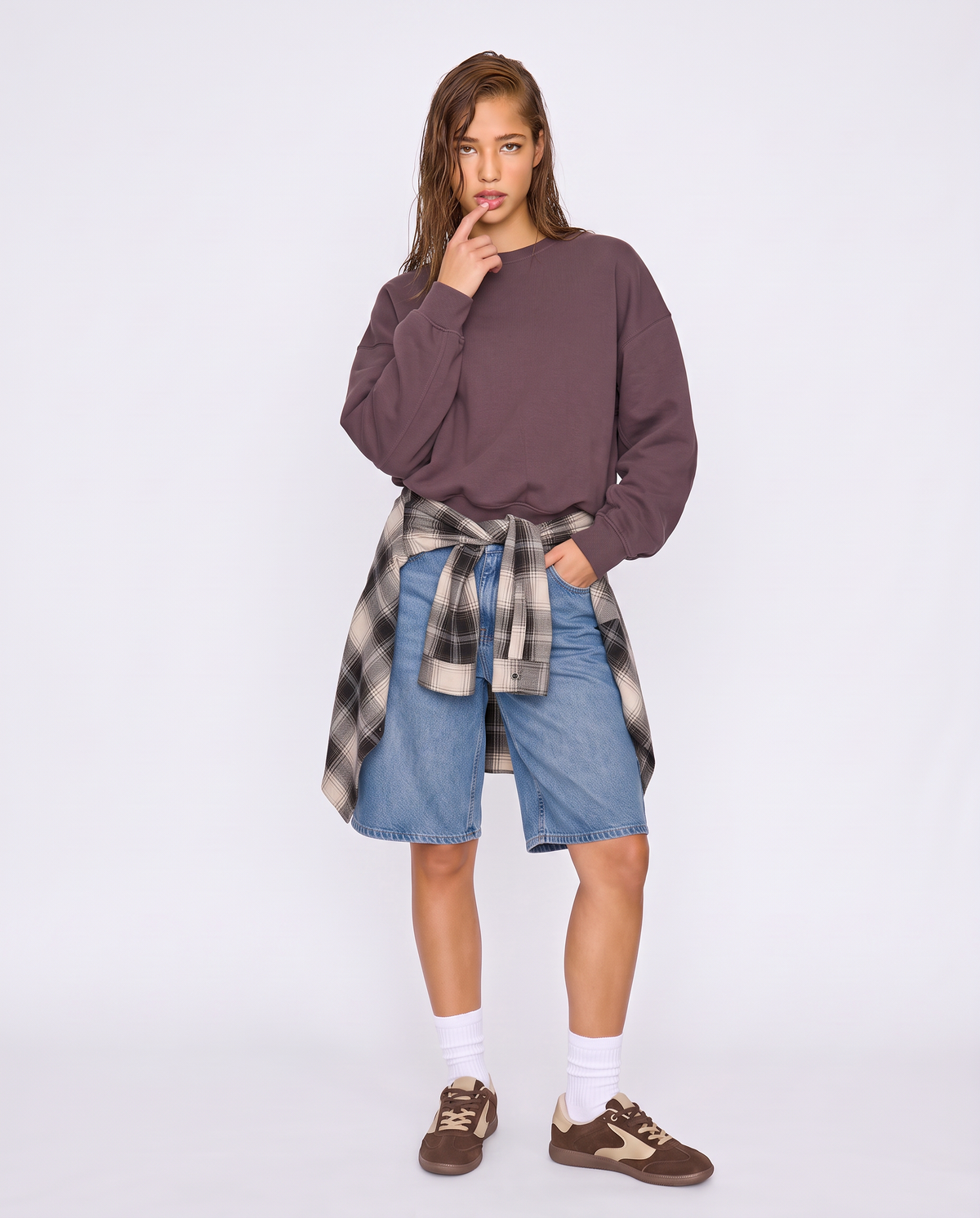 Elegant Mock Neck Oversized Crop Sweatshirt - Red