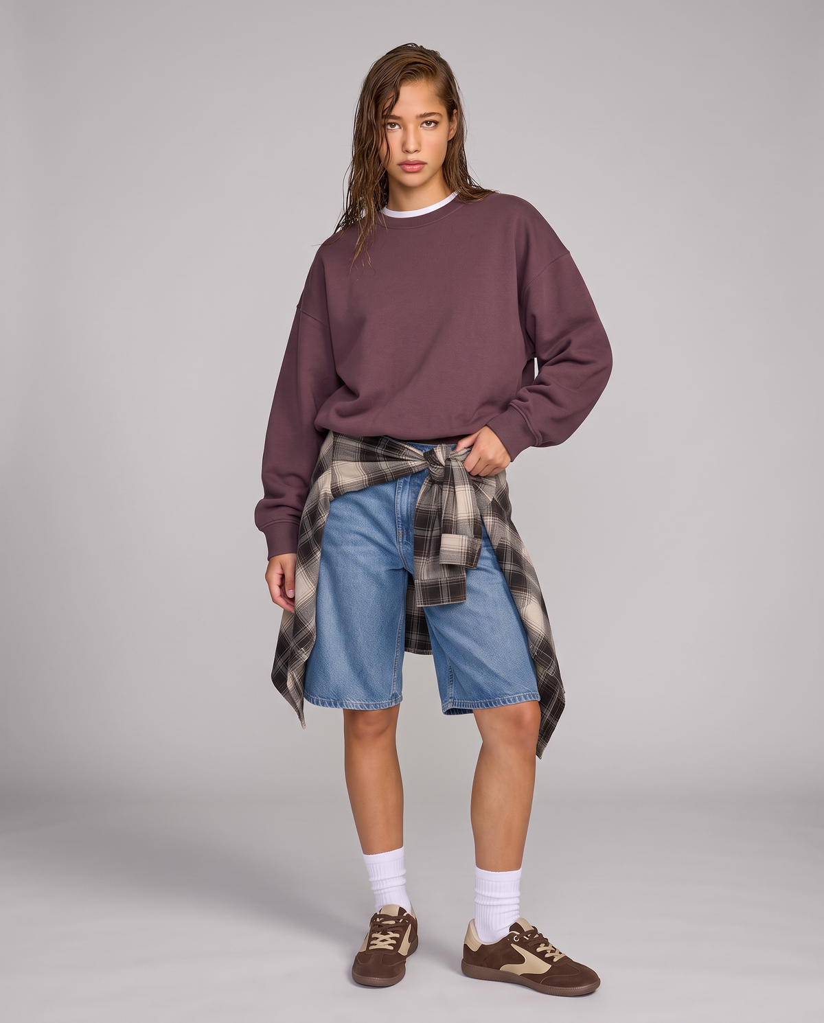 Elegant Mock Neck Oversized Crop Sweatshirt - Red