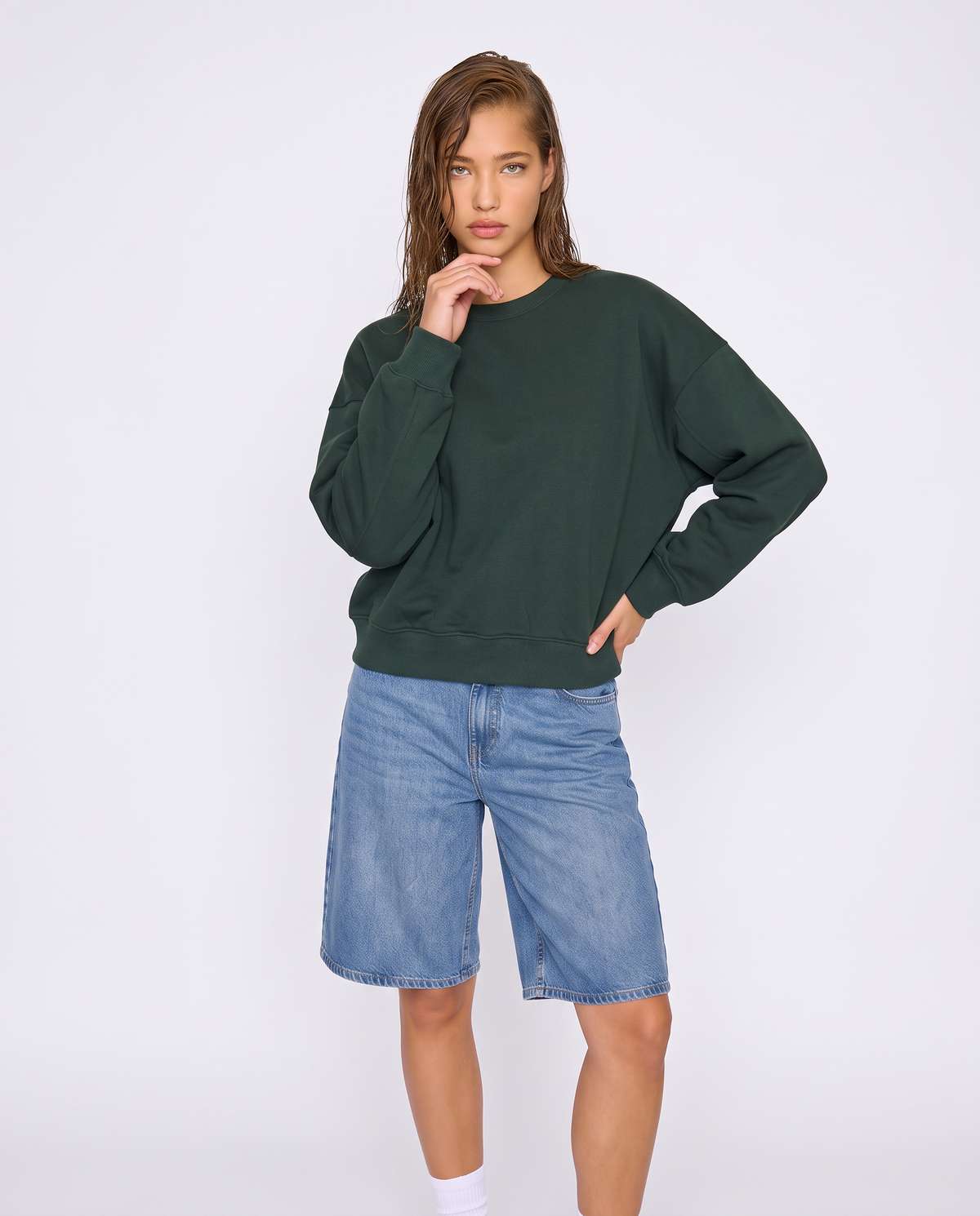 Elegant Mock Neck Oversized Crop Sweatshirt - 
