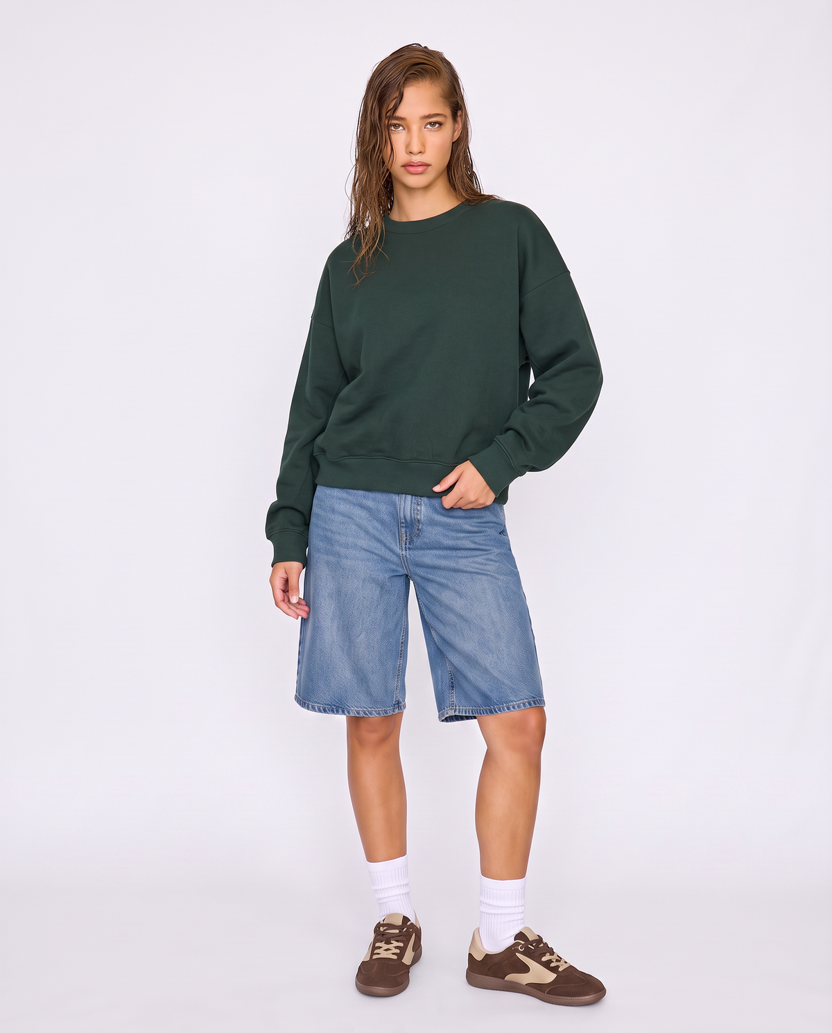 Elegant Mock Neck Oversized Crop Sweatshirt - 
