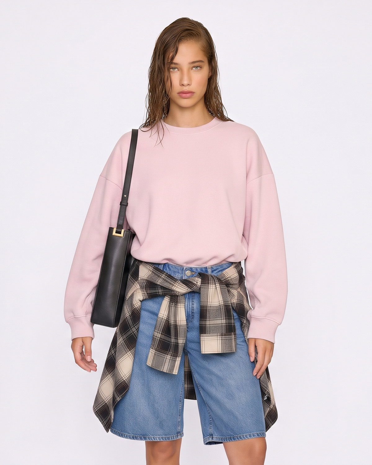 Elegant Mock Neck Oversized Crop Sweatshirt - Pink