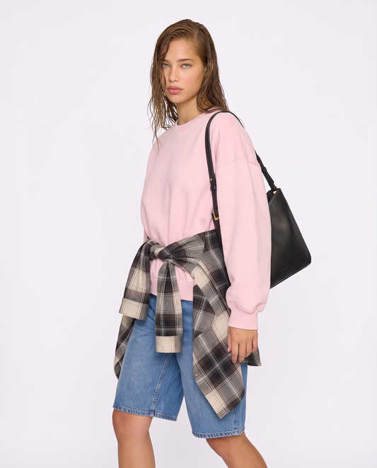 Elegant Mock Neck Oversized Crop Sweatshirt - Pink