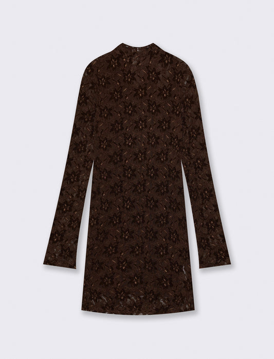 Short long sleeve bodycon dress - Brown