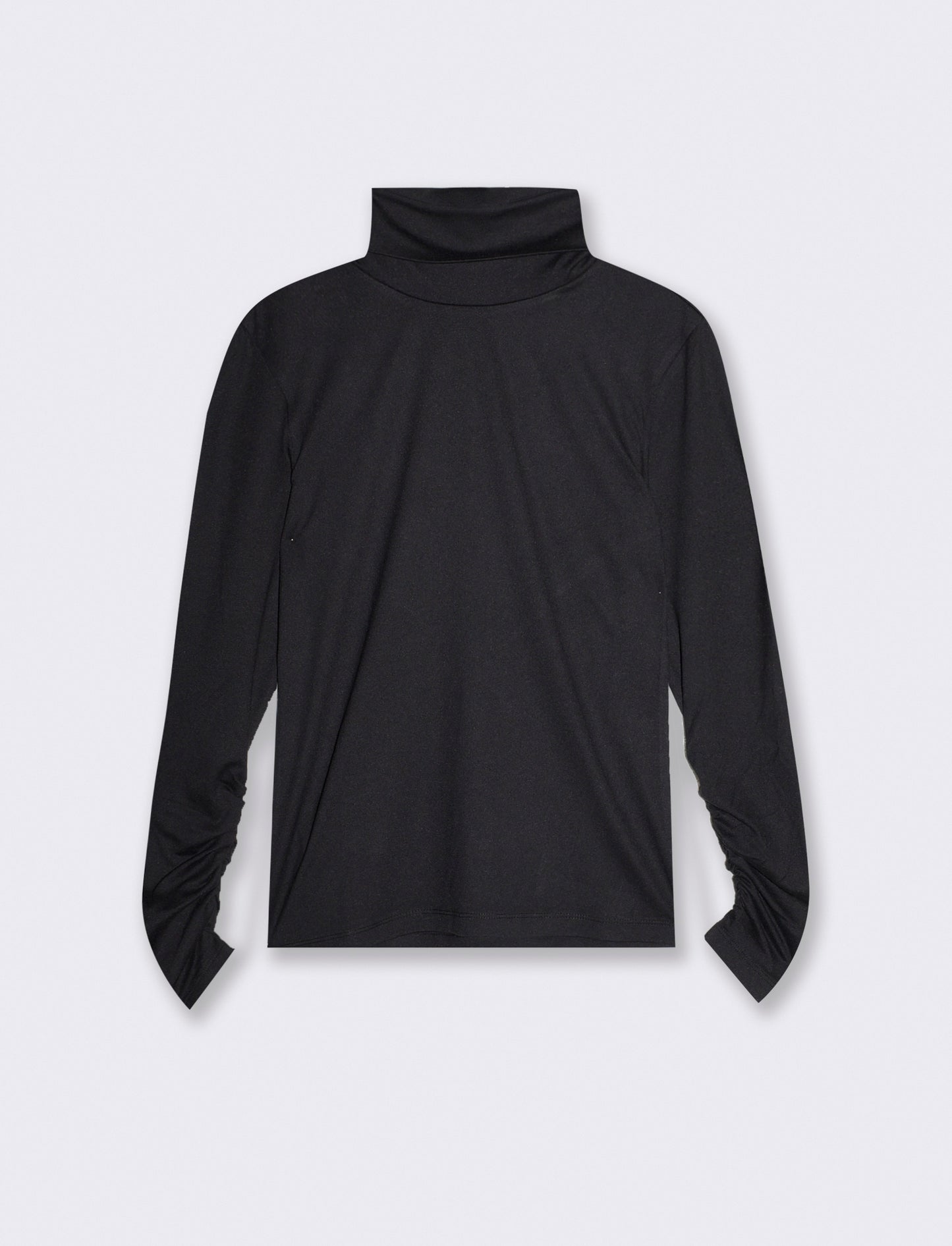 T-shirt collo alto a manica lunga con arriccio - Nero