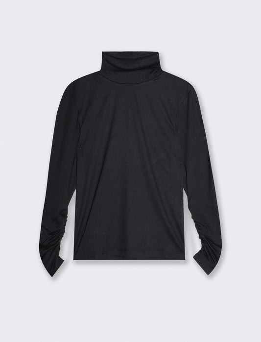 Long Sleeve Turtleneck with Ruffle - Black