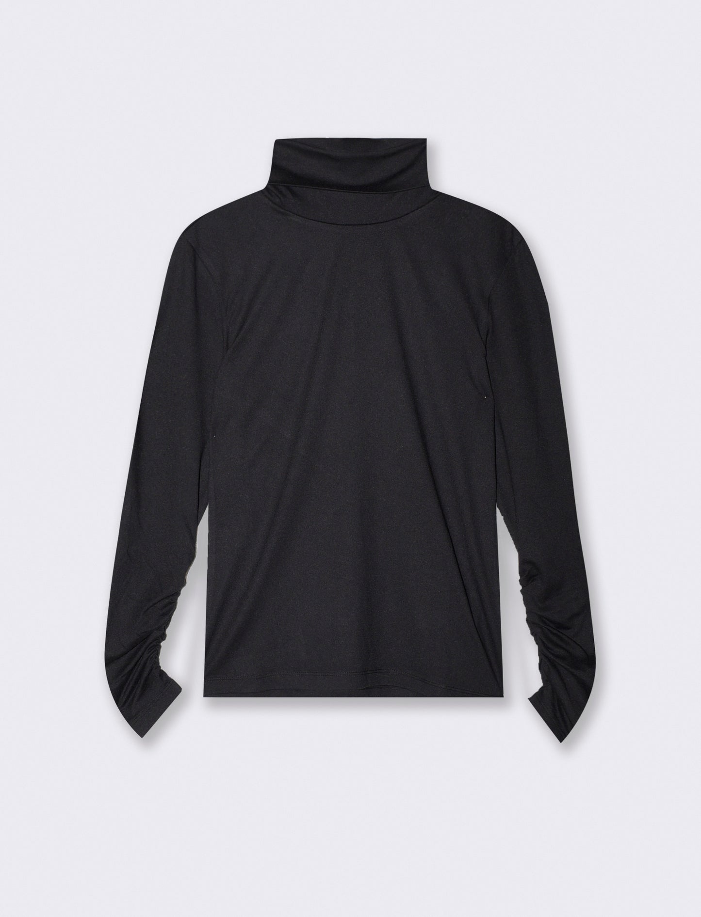 T-shirt collo alto a manica lunga con arriccio - Nero
