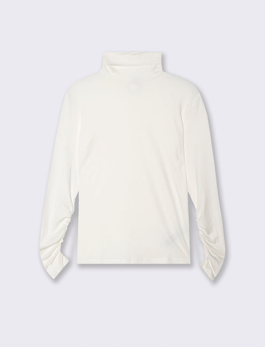 Long Sleeve Turtleneck with Ruffle - Beige