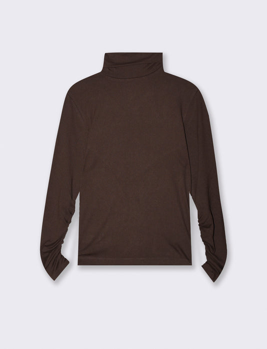 Long Sleeve Turtleneck with Ruffle - Brown