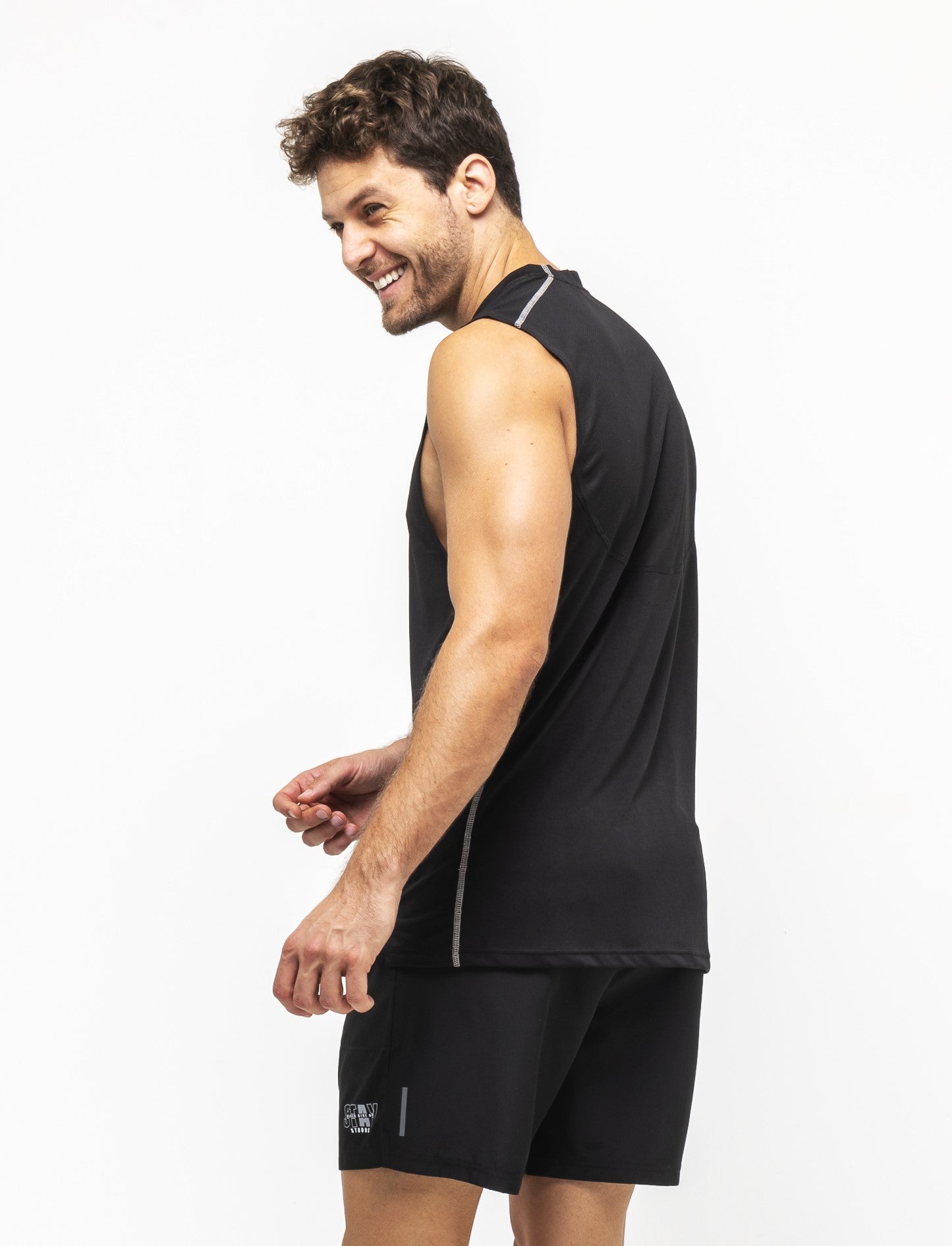 Men's Wide Fit Training Tank Top with Technical Fabric and Round Neck - Black