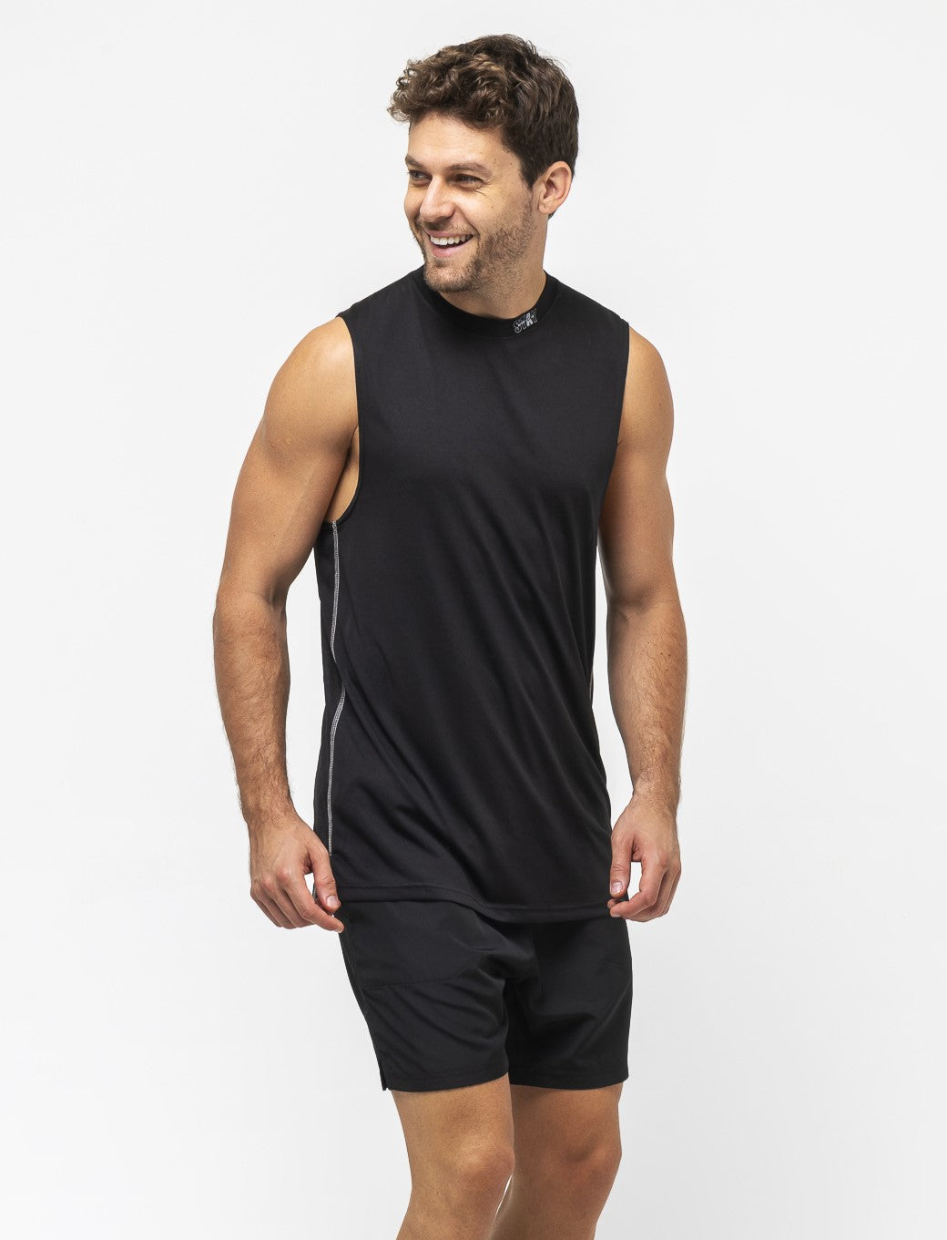 Men's Wide Fit Training Tank Top with Technical Fabric and Round Neck - Black