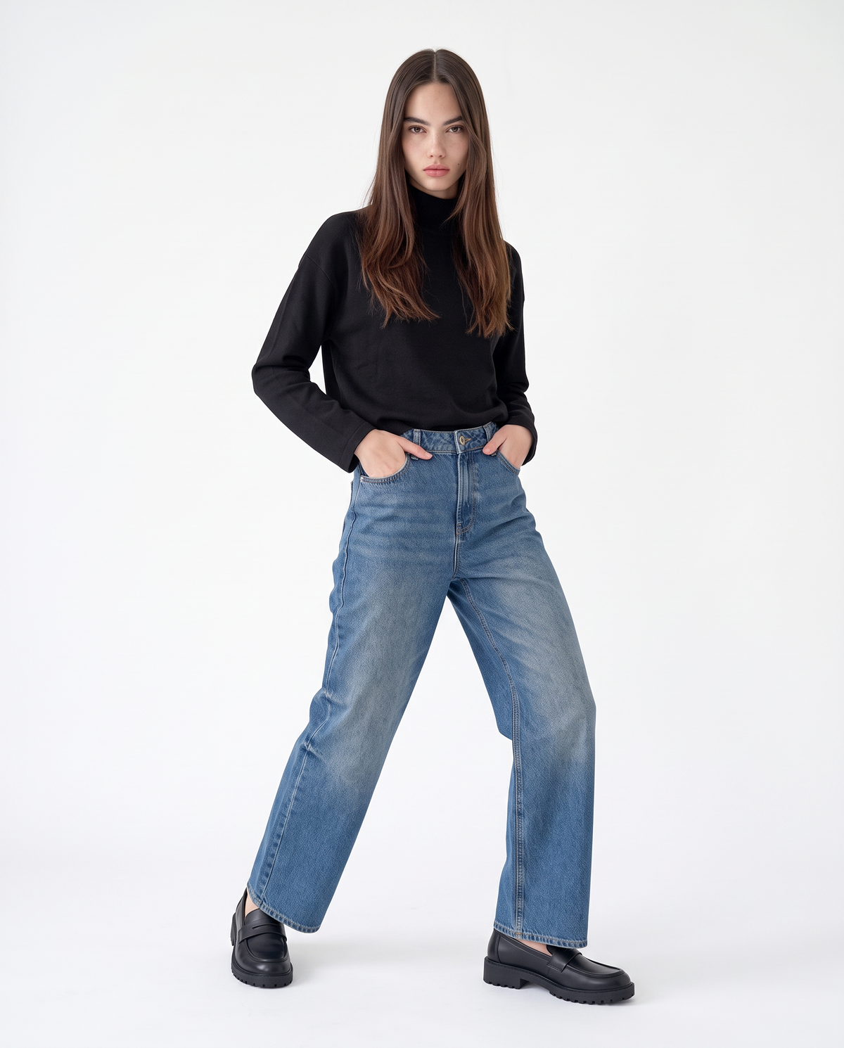 Basic high neck T-shirt regular fit - Black