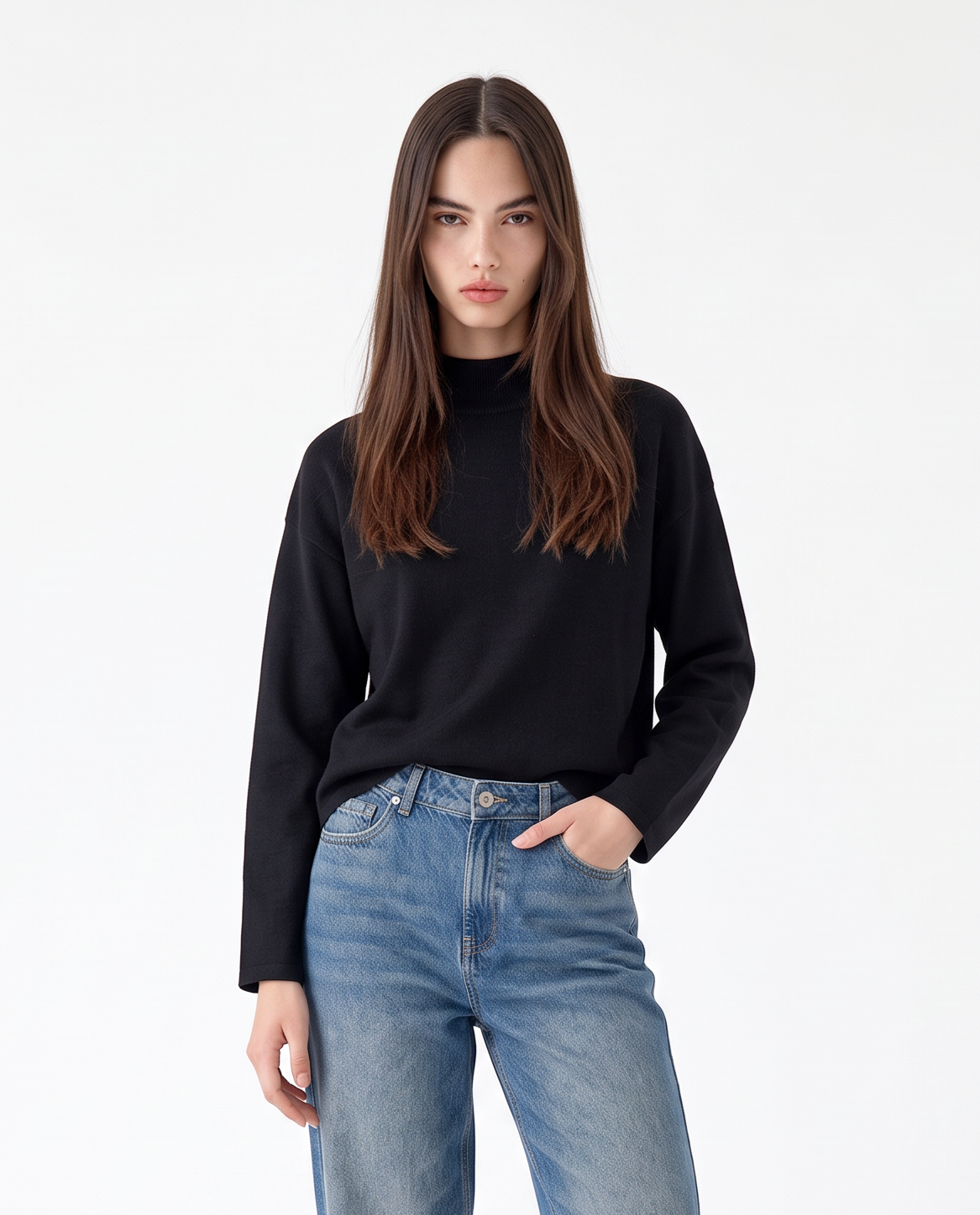 Basic high neck T-shirt regular fit - Black