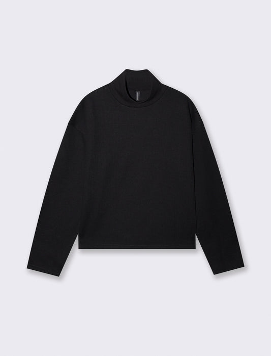 T-shirt collo alto basica e regolare - Nero