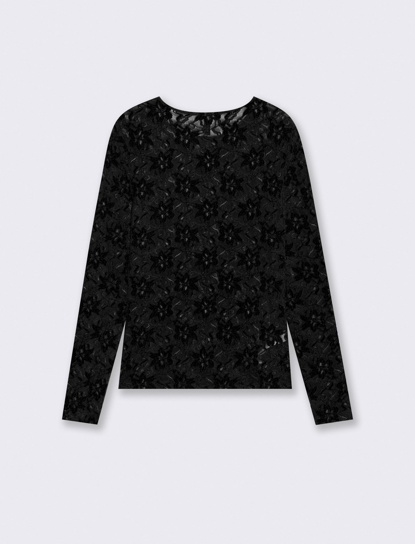 T-shirt in rete a manica lunga con stampa - Nero