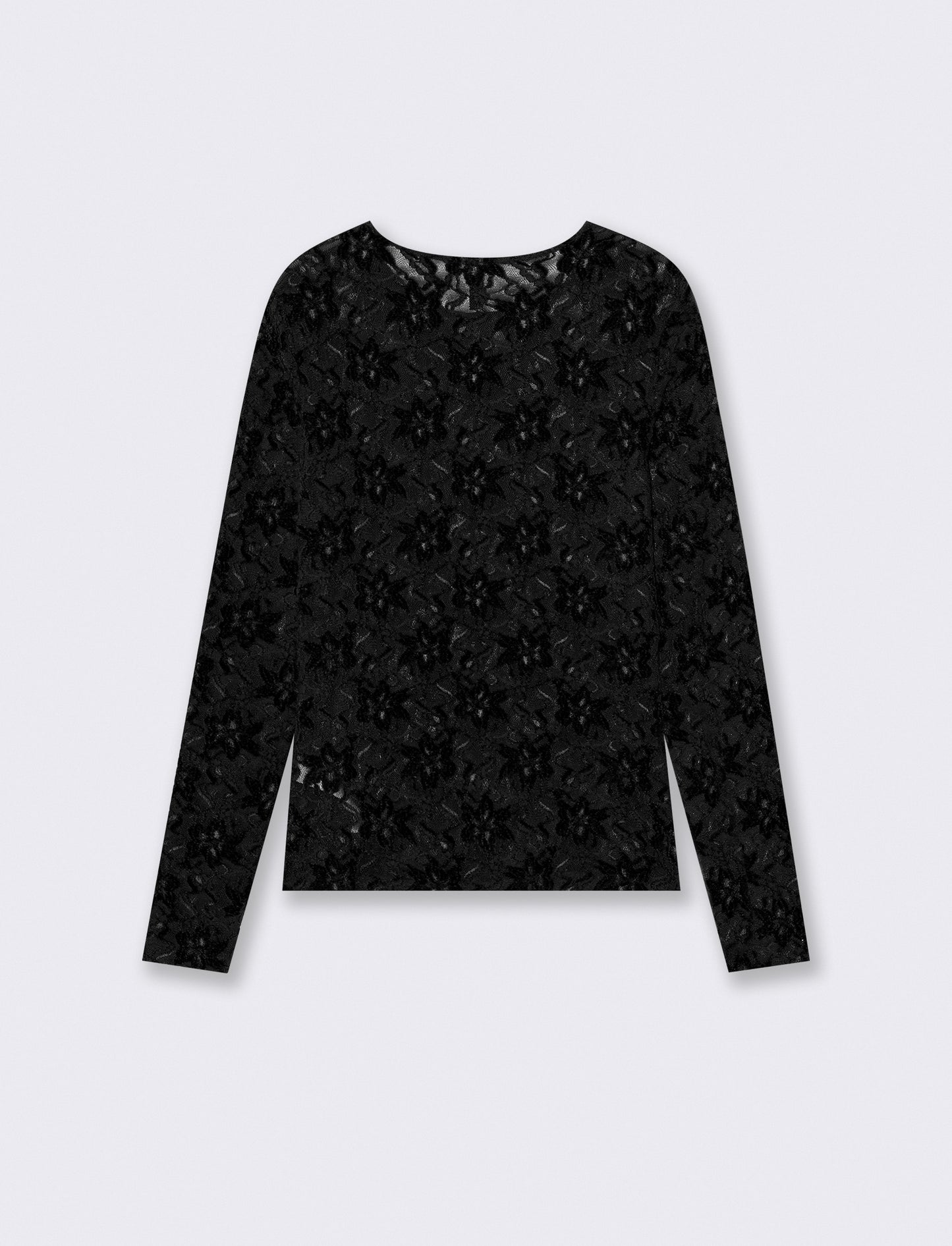 T-shirt in rete a manica lunga con stampa - Nero