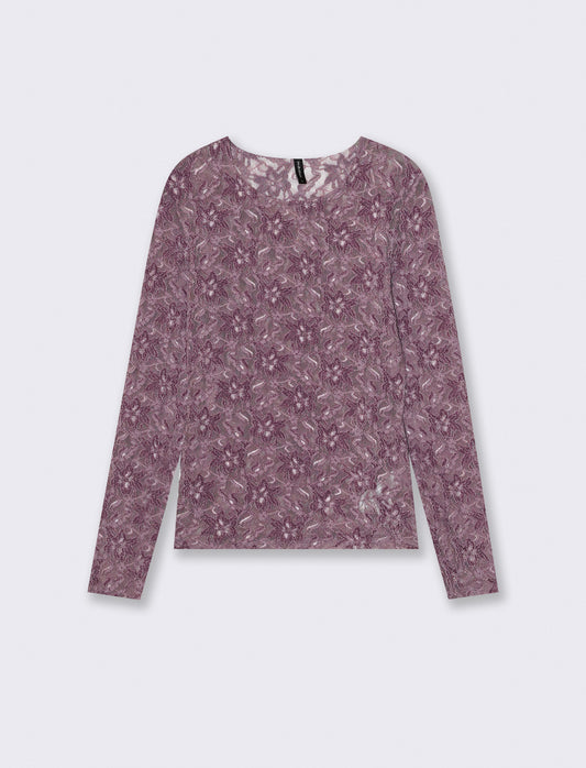 Long sleeve mesh T-shirt with print - Purple