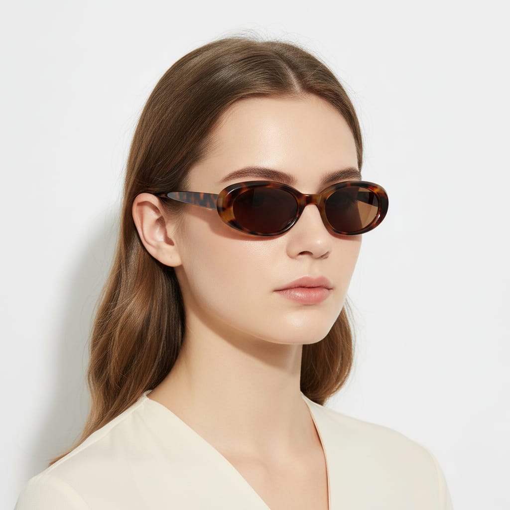 Oval Frame Glasses - Brown
