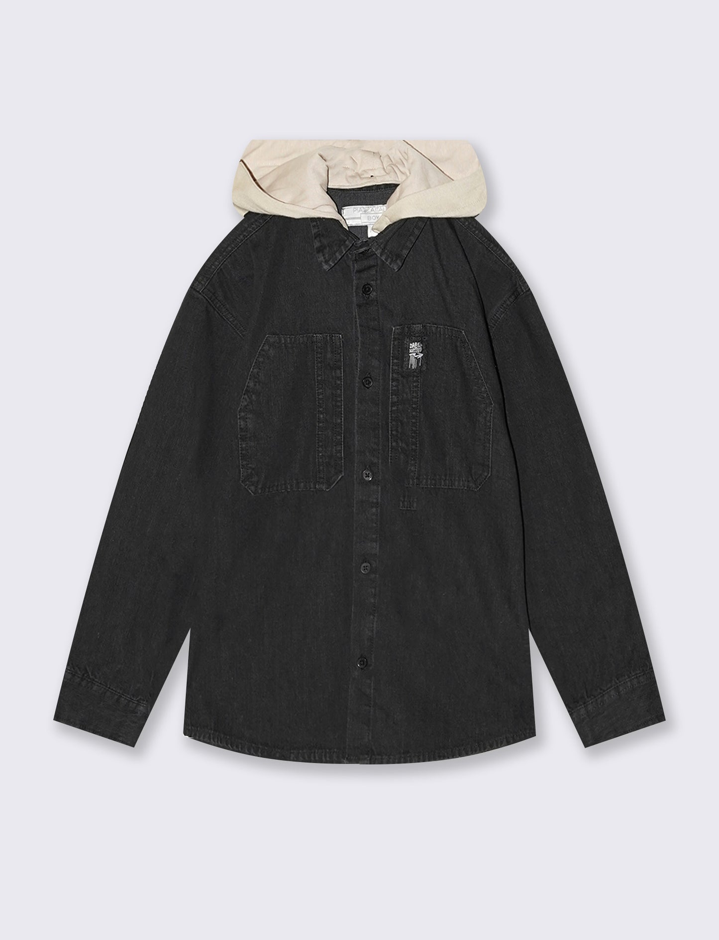Camicia denim nera con cappuccio e tasche - Nero