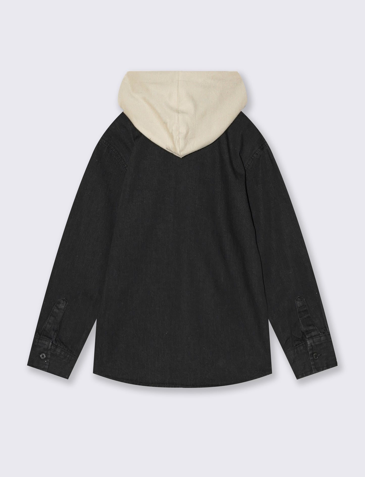 Black denim shirt with hood and pockets - Black