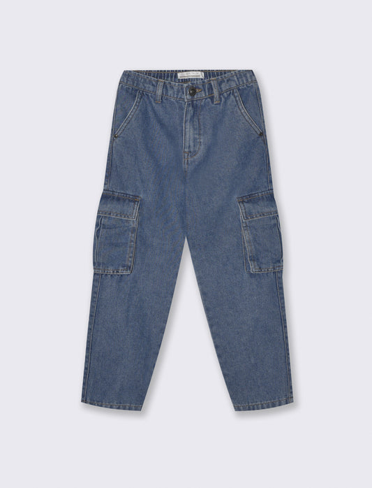 Stylish cotton cargo jeans for kids - Blue