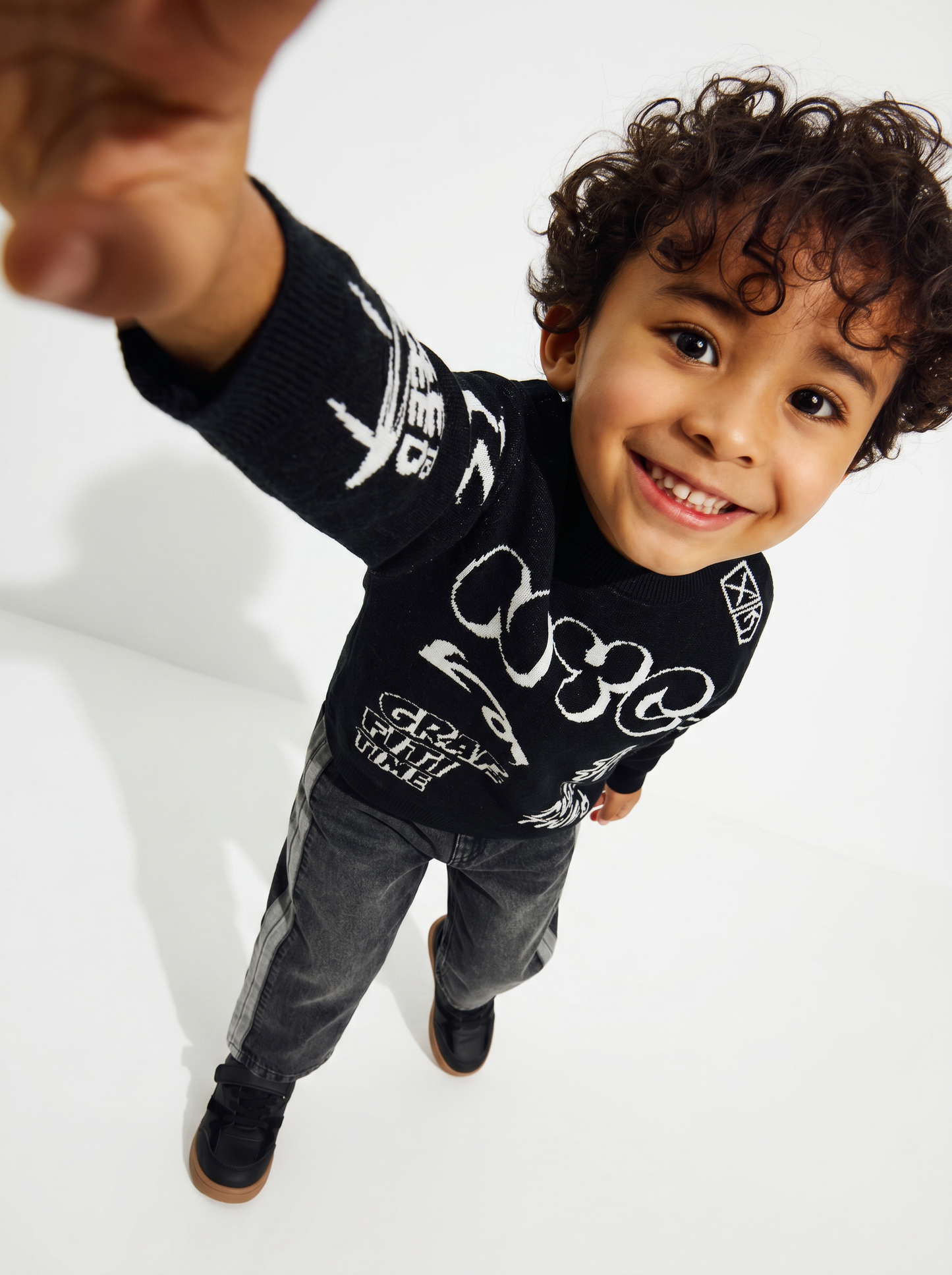 Maglione oversize con design jacquard - Nero