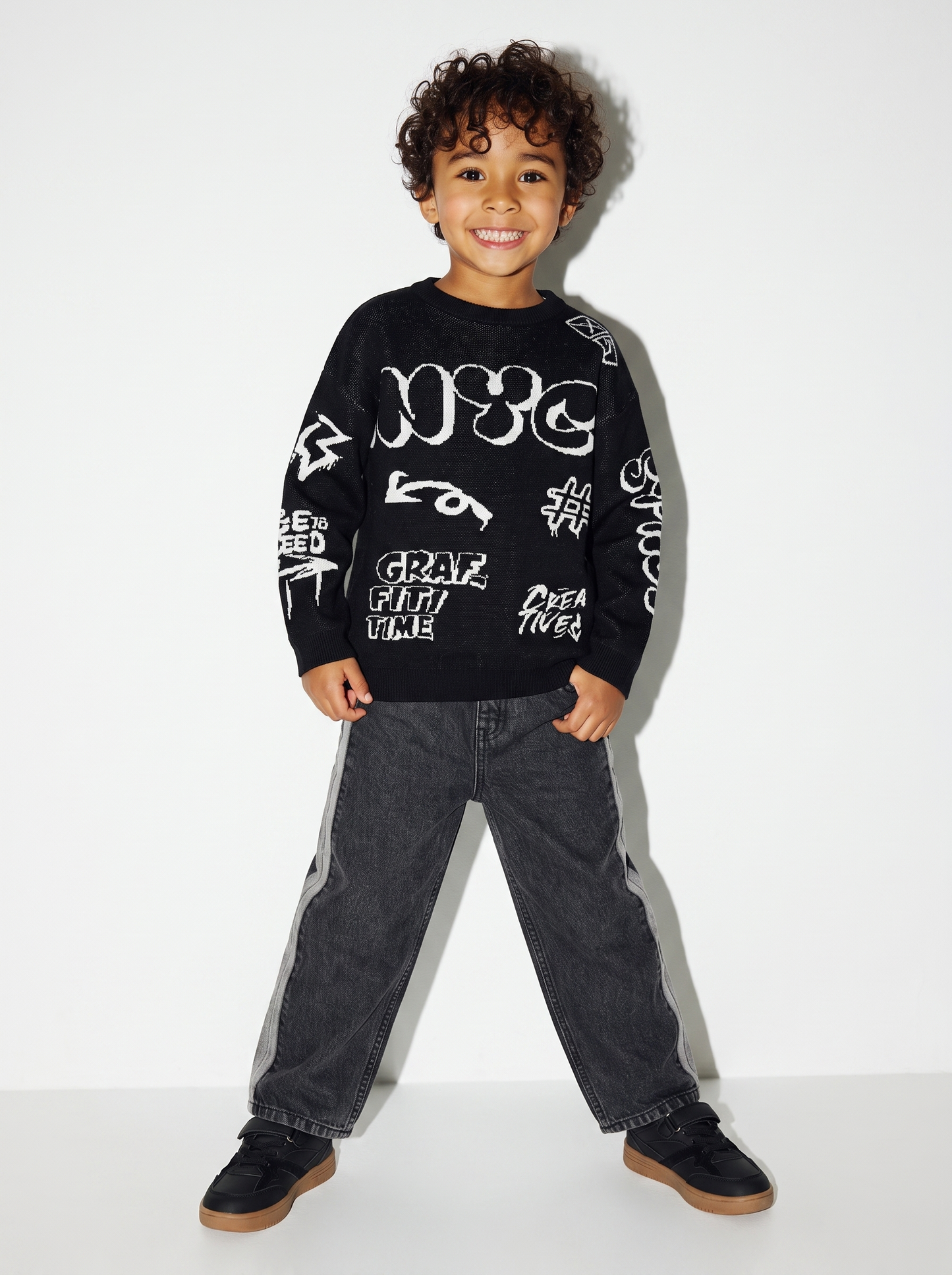 Maglione oversize con design jacquard - Nero