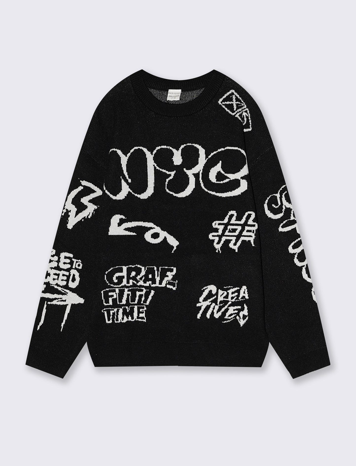 Maglione oversize con design jacquard - Nero