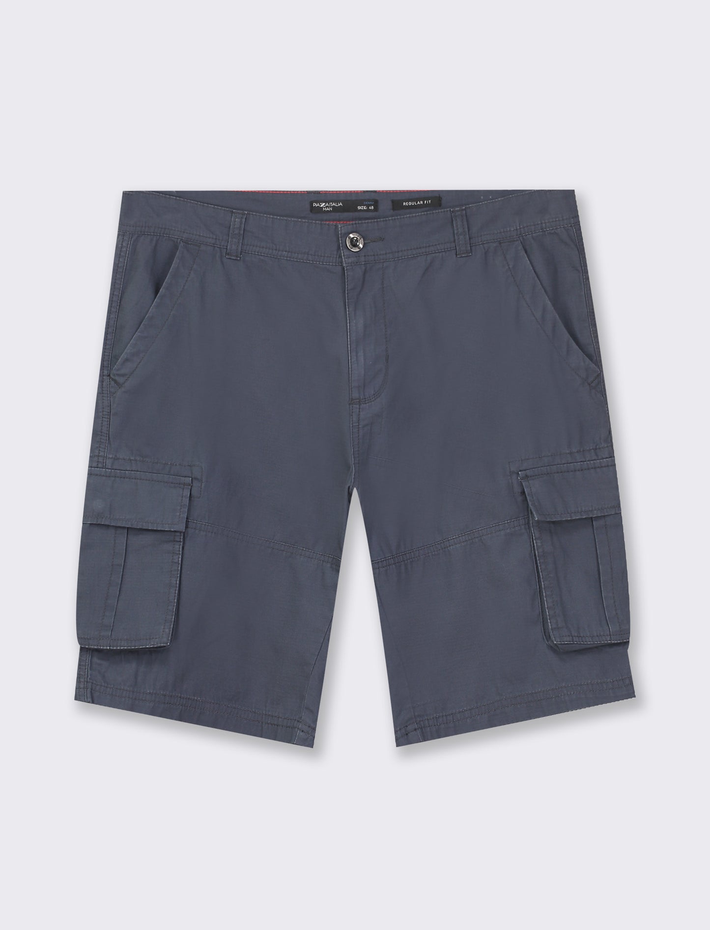 Cotton Ripstop Cargo Bermuda Shorts with Side and Back Pocket Detail - Blue