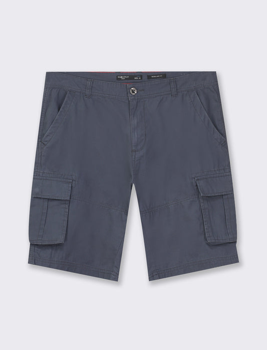 Cotton Ripstop Cargo Bermuda Shorts with Side and Back Pocket Detail - Blue