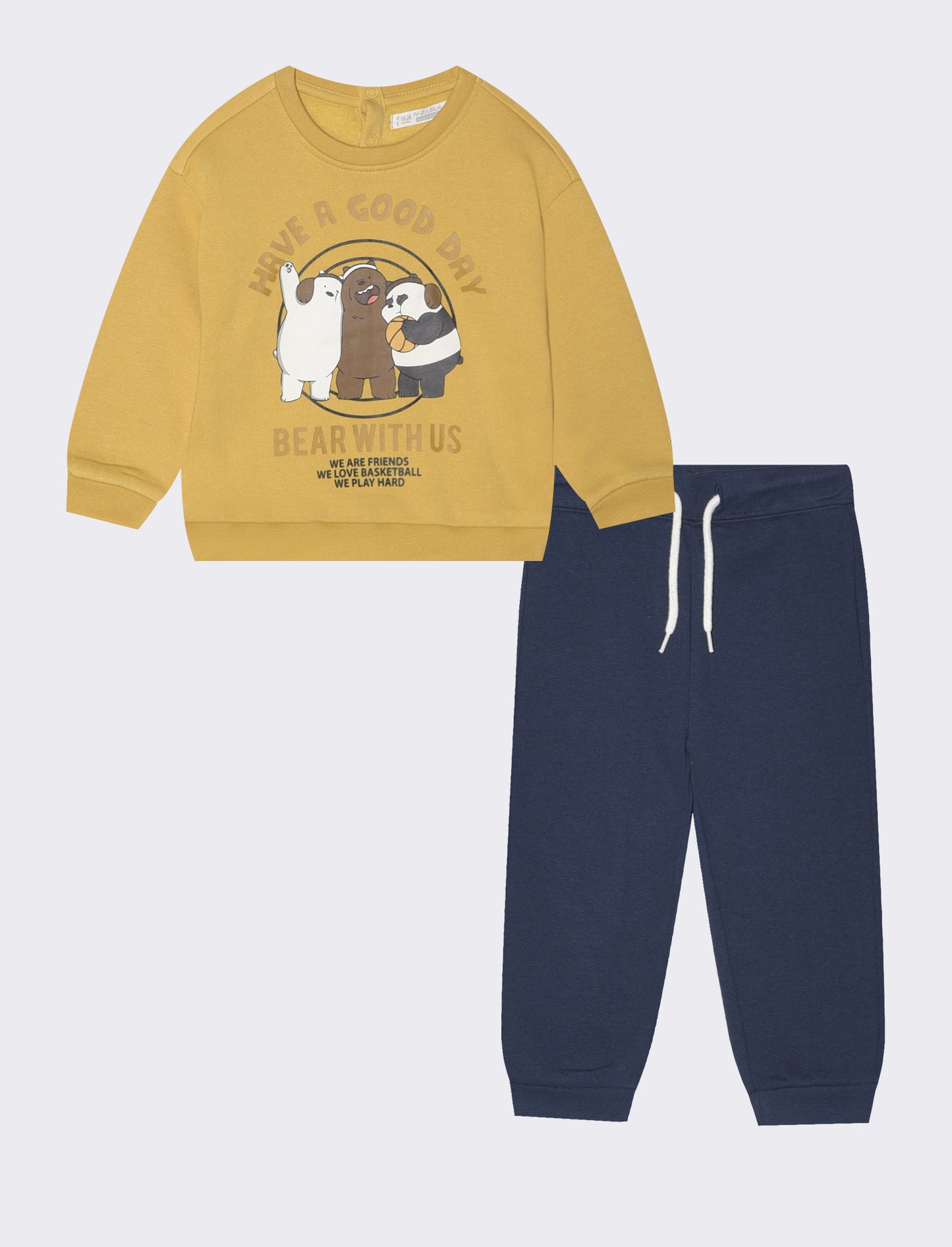 Basic two-piece tracksuit with print and sweatshirt - Yellow
