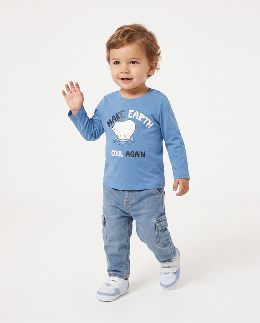 Long sleeve crew neck T-shirt with print - Blue
