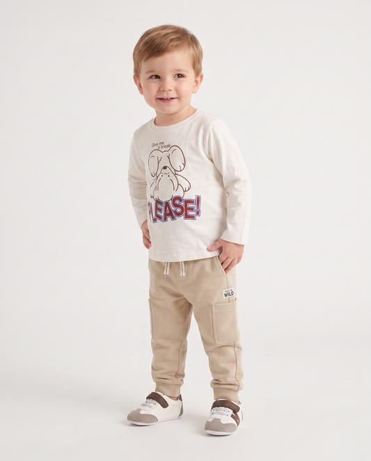 Long sleeve crew neck T-shirt with print - White