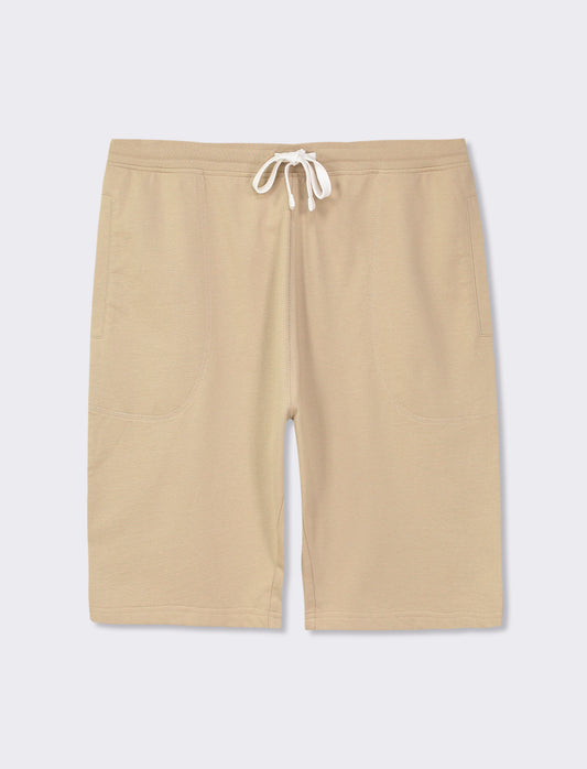 Jogger Waist Elastic Bermuda with Overlock Stitching - Beige