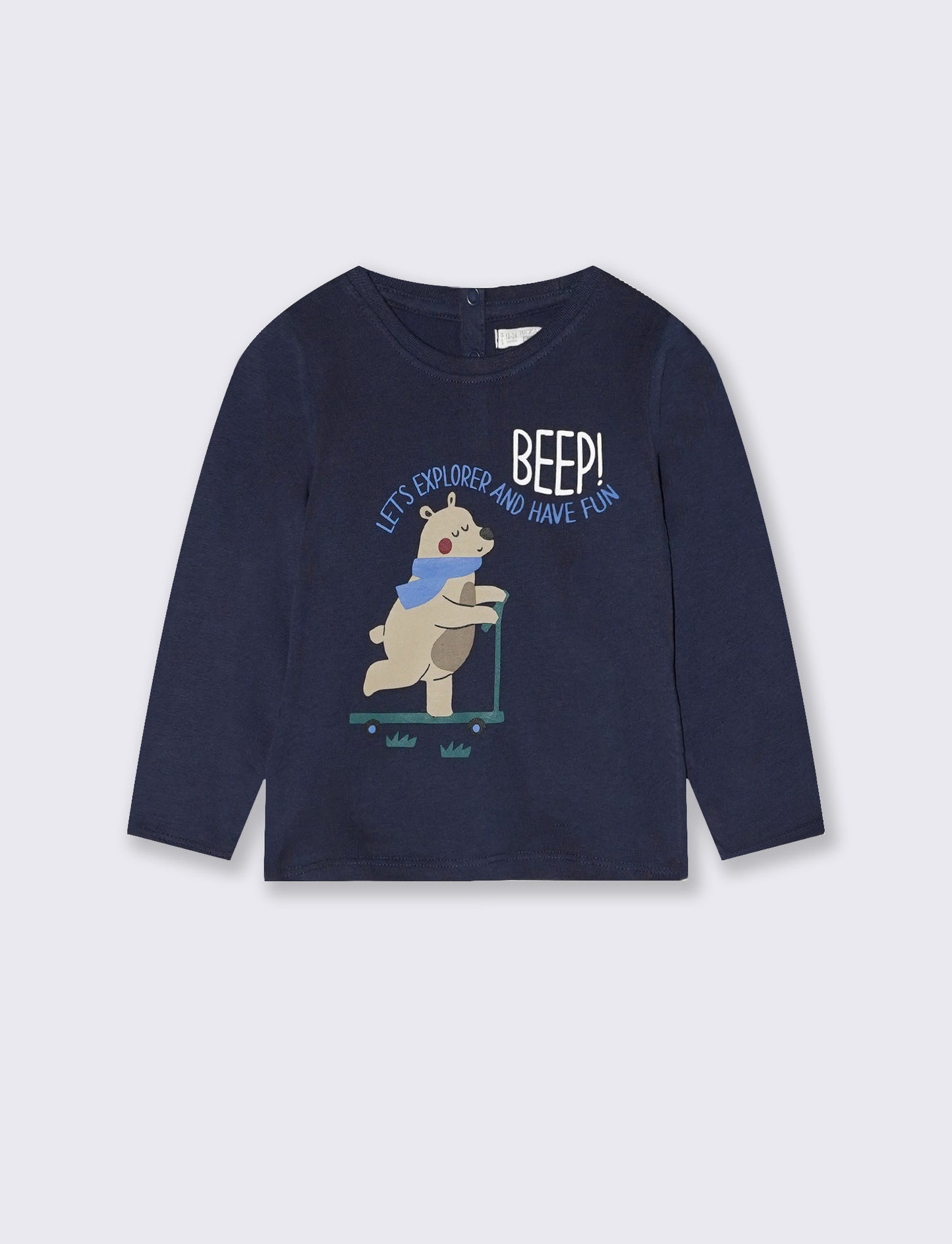 Basic long sleeve crew neck T-shirt with print - Blue