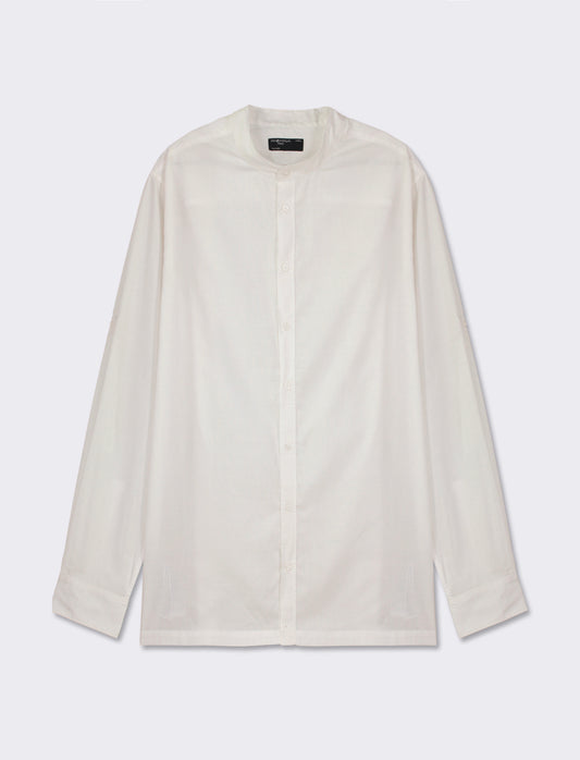 Cotton Voile Regular Fit Shirt with Korean Collar - White