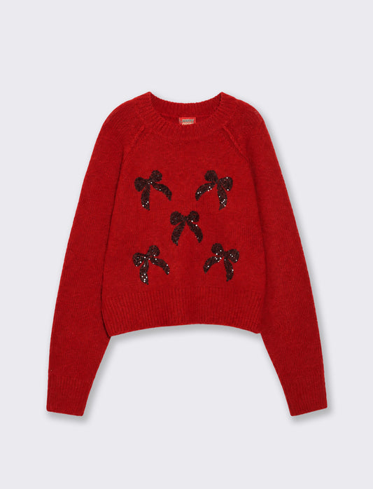 Original print crop pullover - Red