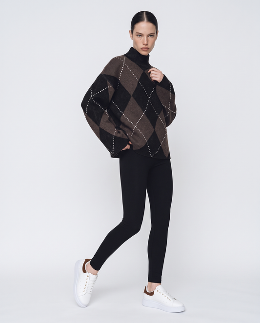 Pullover jacquard a collo alto con rombi - var 1