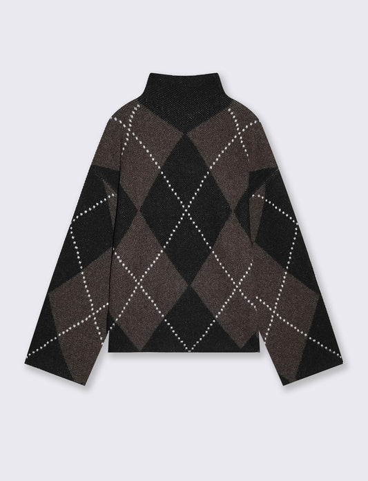 High-neck jacquard pullover with diamonds - 