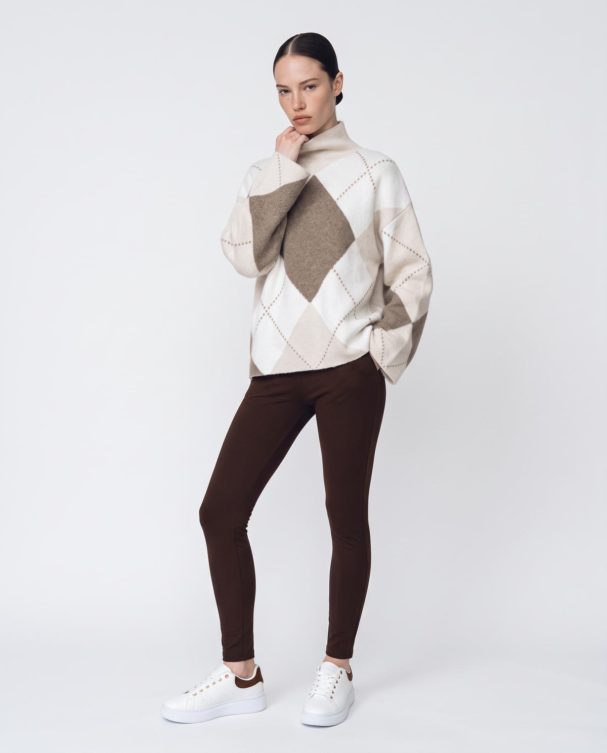 Pullover jacquard a collo alto con rombi - var 2