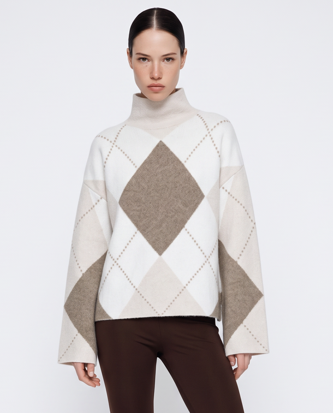 Pullover jacquard a collo alto con rombi - var 2