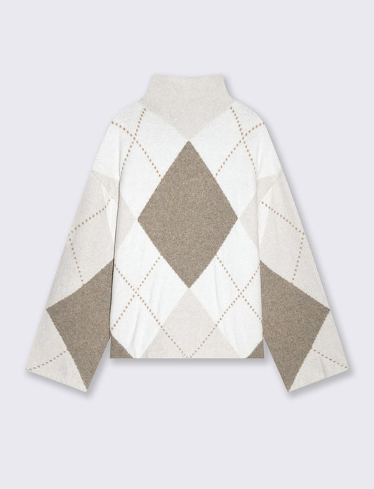 High-neck jacquard pullover with diamonds - 