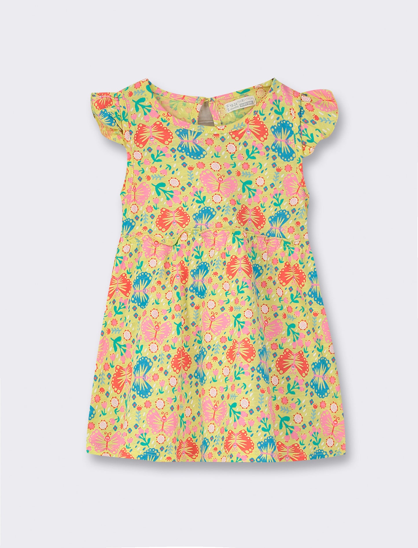 Floral Print Waist Cut Short Sleeve Dress in 3 Colors - Yellow