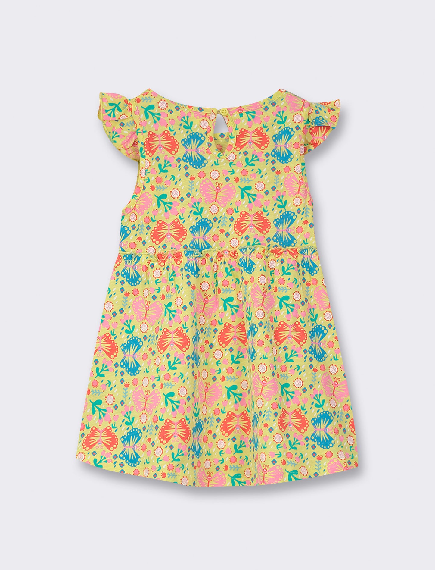 Floral Print Waist Cut Short Sleeve Dress in 3 Colors - Yellow