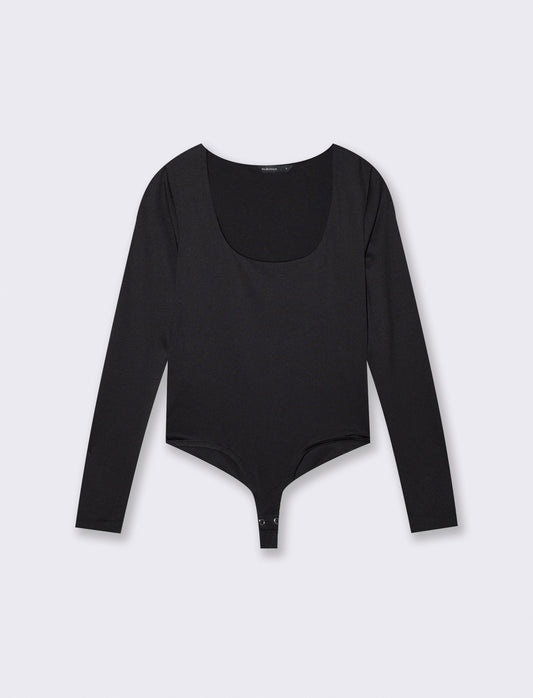 Long sleeve bodysuit with deep neckline - Black