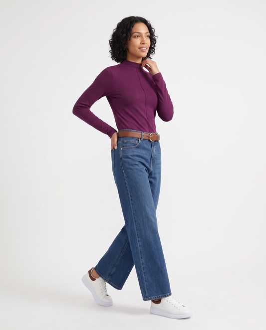 Long sleeve t-shirt with ribbed high collar - Red