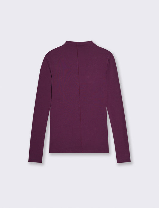 Long sleeve t-shirt with ribbed high collar - Red