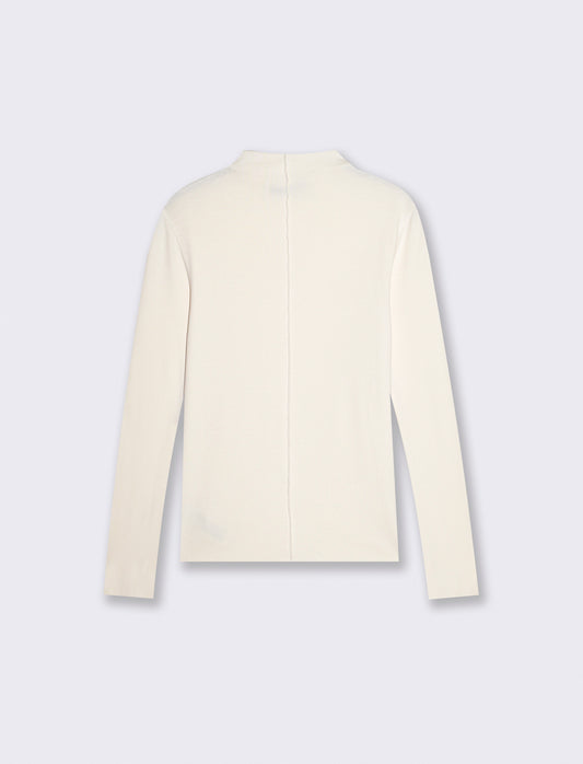 Long sleeve t-shirt with ribbed high collar - Beige