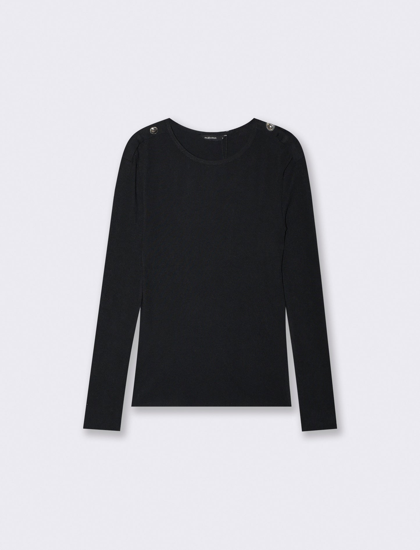 T-shirt manica lunga a costine con bottone - Nero