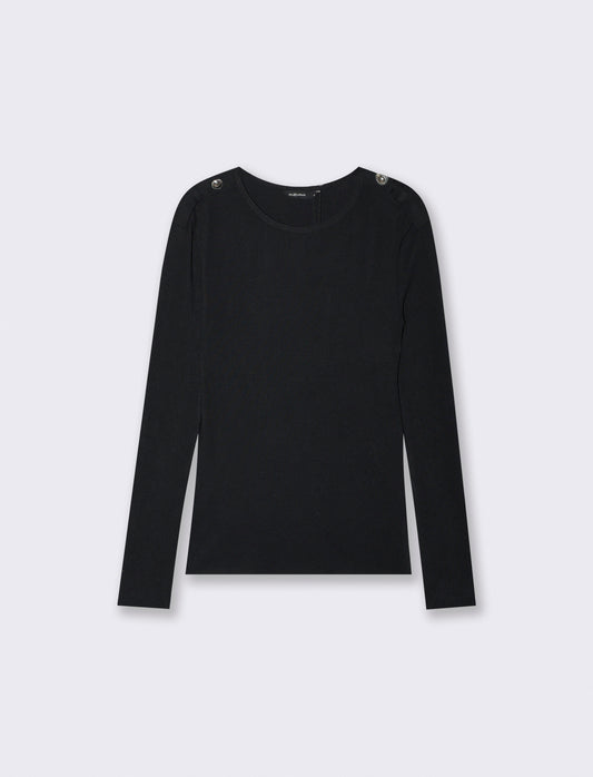 Long sleeve ribbed T-shirt with button - Black