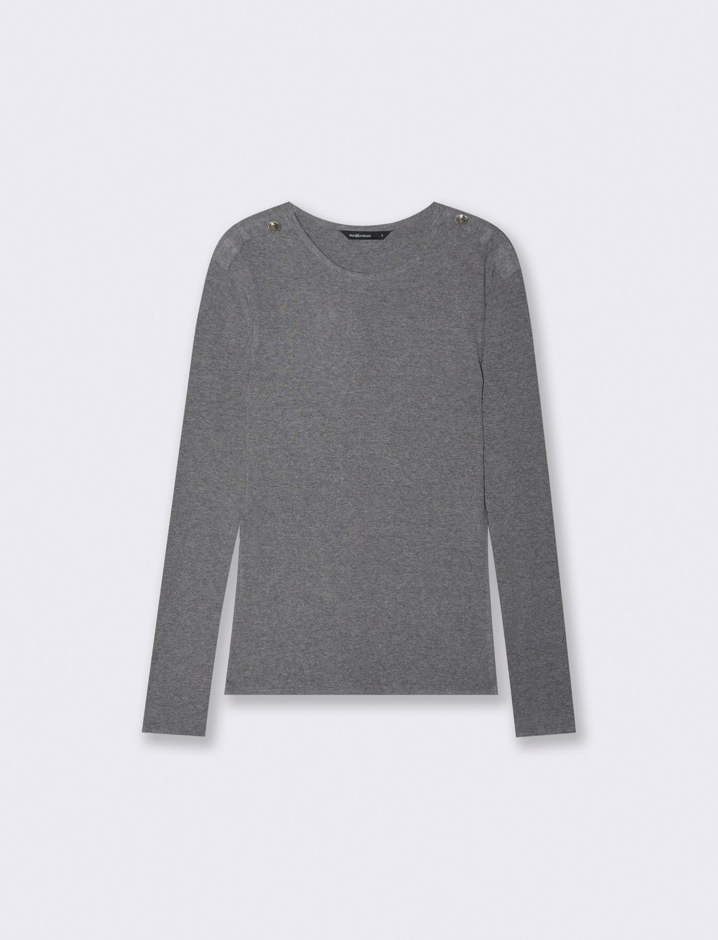T-shirt manica lunga a costine con bottone - Grigio mel.
